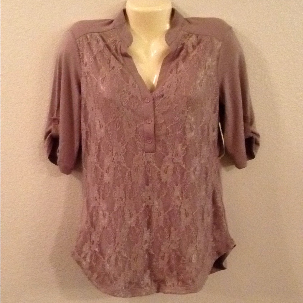 NWT Ladies PerSeption Concept Beige Lacy Top